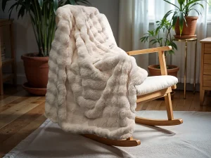 Primaviera Deluxe Pom Rabbit Fur plaid Zand