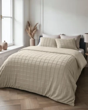 Sleeptime Faux Fur Check Dekbedovertrek Beige