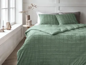 Sleeptime Faux Fur Check Dekbedovertrek Donker Groen