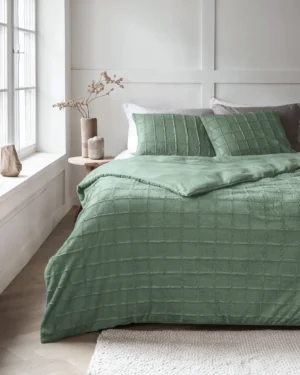 Sleeptime Faux Fur Check Dekbedovertrek Donker Groen