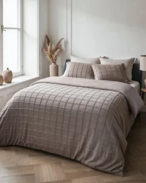 Sleeptime Faux Fur Check Dekbedovertrek Taupe