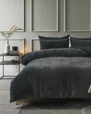 Sleeptime Teddy Chevron Dekbedovertrek Antraciet – Luxe en Warmte in Één